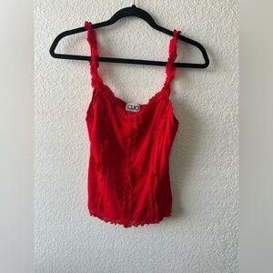 Vintage Clio Women's Nylon Vibrant Red Ruffled Cami Large Romantic Corset Fitted